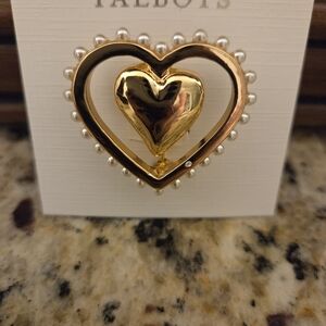 Talbots Gold Heart Brooch with Pearl Accents